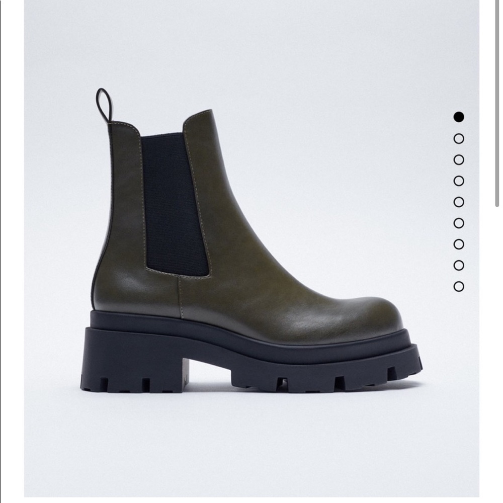 NWT ZARA GREEN LOW HEELED LUG SOLE ANKLE BOOTS